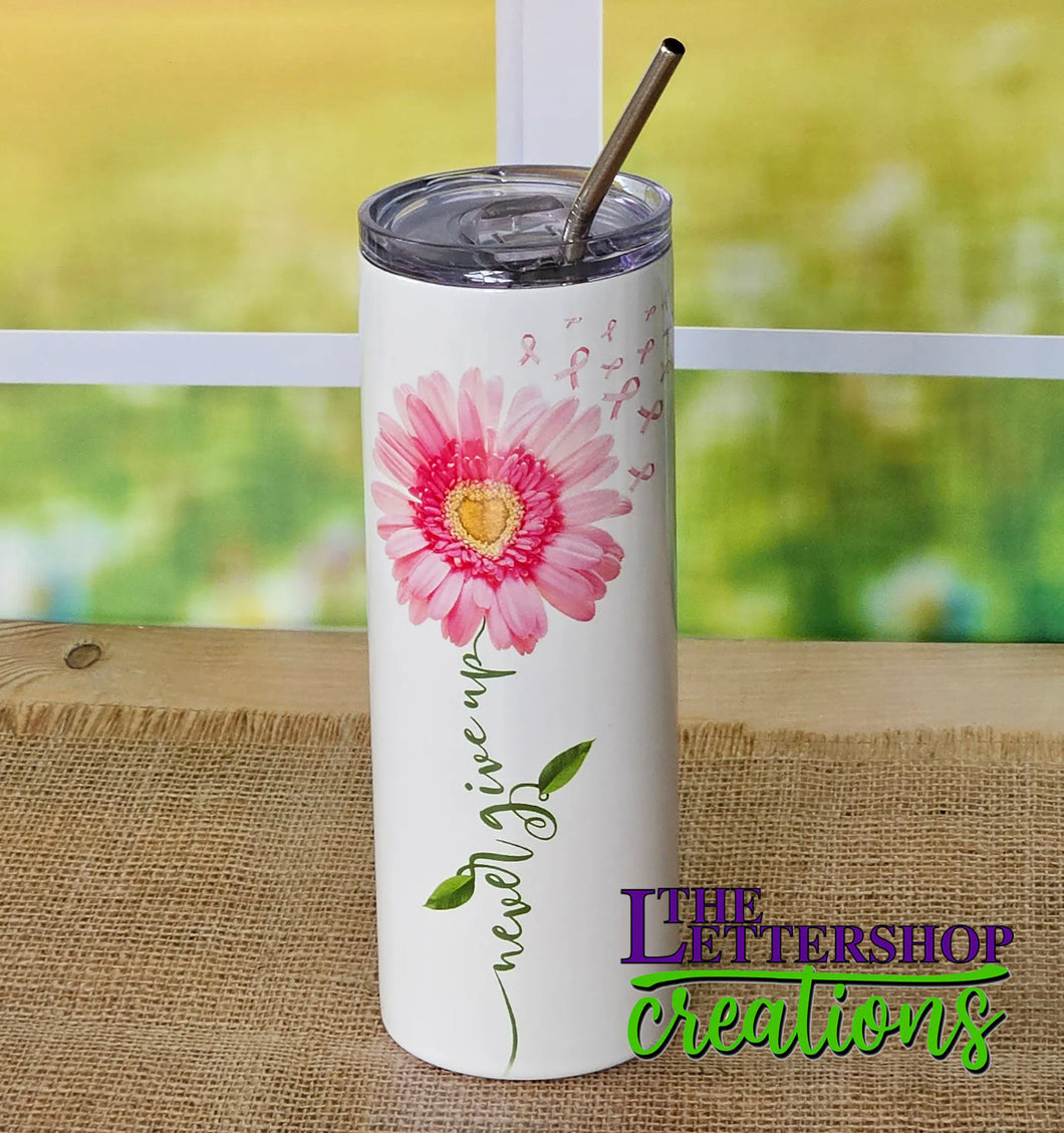 Breast Cancer Awareness Skinny Tumbler - Never Give Up